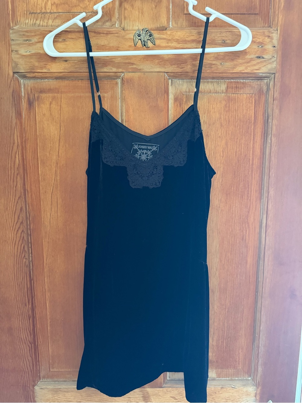 Johnny Was Black Lace-Trim velvet Slip Tank
